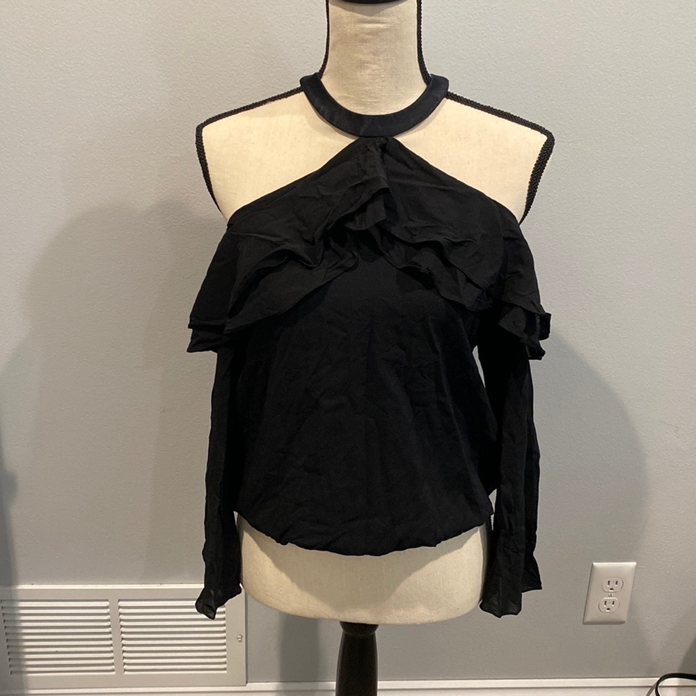 Alice and Olivia Black Long Sleeve Exposed Shoulder -Elastic Bottom- Size P